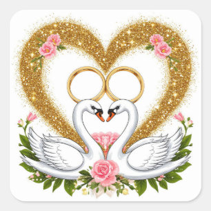 Zwanen die elkaar omhelzen in elegante artistieke vierkante sticker