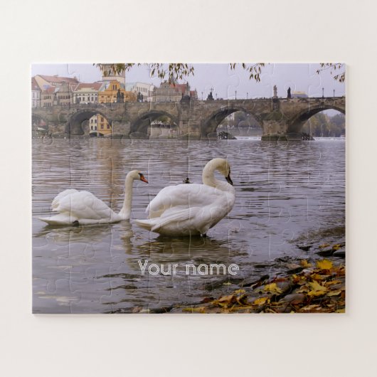 Zwanen en Charles brug in Praag Legpuzzel (Horizontaal)