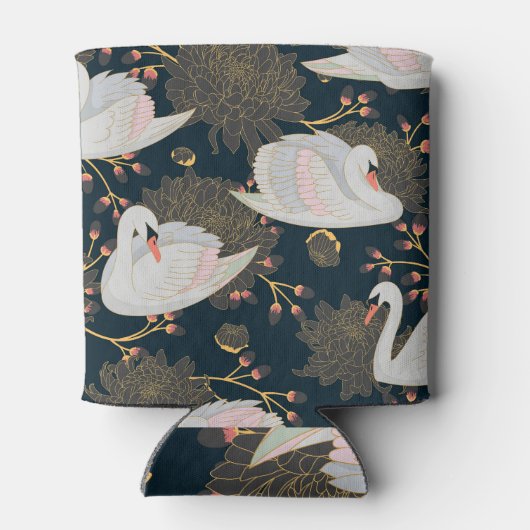 Zwanen en chrysanten, natuurlijk patroon. blikjeskoeler (Achterkant)