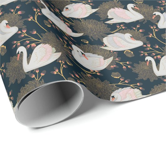 Zwanen en chrysanten, natuurlijk patroon. cadeaupapier (Rol Hoek)