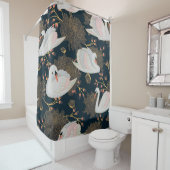 Zwanen en chrysanten, natuurlijk patroon. douchegordijn (In situ)