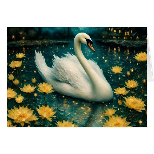 Zwanen en gele bloemen in een vijver (Voorkant Horizontaal)