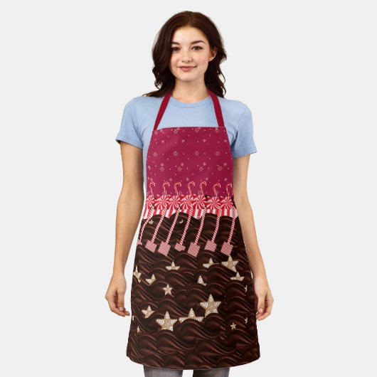 Zwanen en koekjes vulden chocoladegolven rood schort (Gedragen)