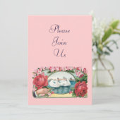 Zwanen en Rozen Aangepaste bruidsdouche Uitnodigin Kaart (Staand voorkant)