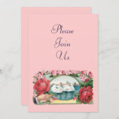 Zwanen en Rozen Aangepaste bruidsdouche Uitnodigin Kaart (Voorkant / Achterkant)