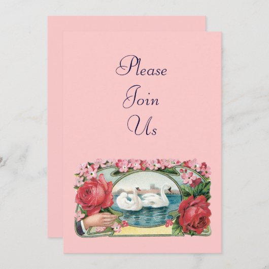 Zwanen en Rozen Aangepaste bruidsdouche Uitnodigin Kaart (Voorkant / Achterkant)