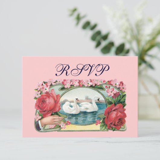 Zwanen en Rozen Aangepaste RSVP-kaarten Kaart (Staand voorkant)