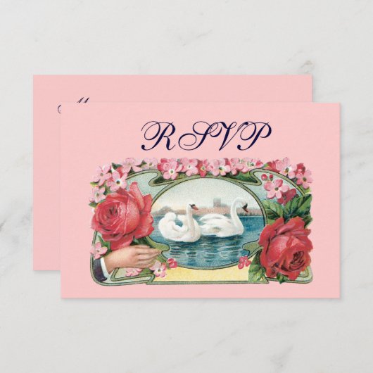 Zwanen en Rozen Aangepaste RSVP-kaarten Kaart (Voorkant / Achterkant)