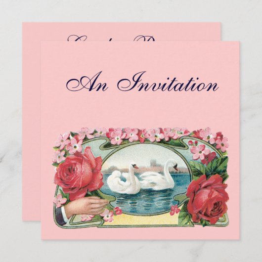 Zwanen en Rozen Custom Party Invitations Kaart (Voorkant / Achterkant)