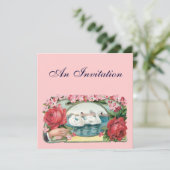 Zwanen en Rozen Custom Party Invitations Kaart (Staand voorkant)