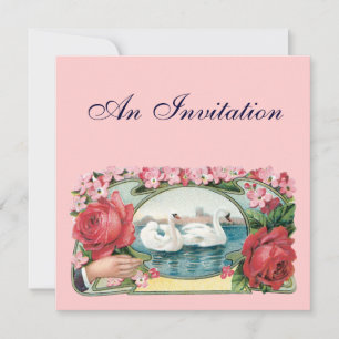 Zwanen en Rozen Custom Party Invitations Kaart