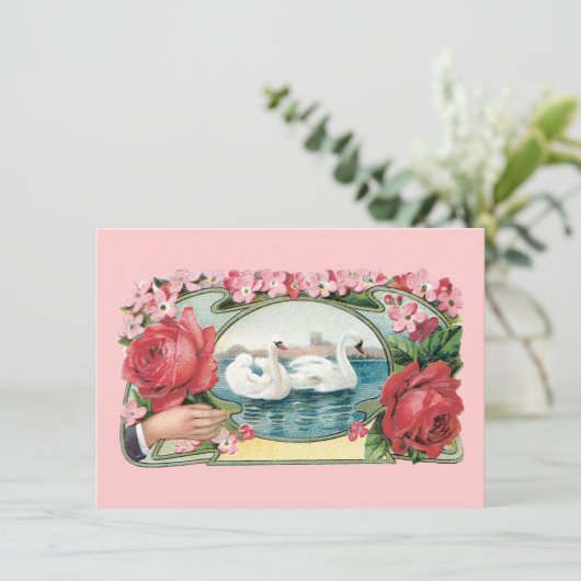 Zwanen en Rozen Huwelijksaankondigingen op Maat Kaart (Staand voorkant)