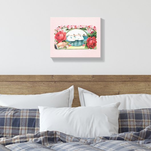 Zwanen en Rozen  kunst gewikkeld doek Canvas Afdruk (Insitu (Slaapkamer))