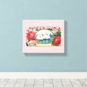 Zwanen en Rozen  kunst gewikkeld doek Canvas Afdruk (Insitu (Houten vloer))