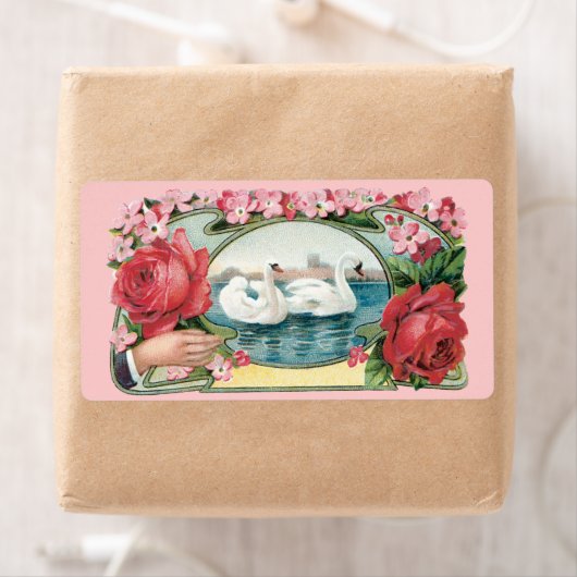 Zwanen en Rozen  Kunst Groot Label (Insitu)