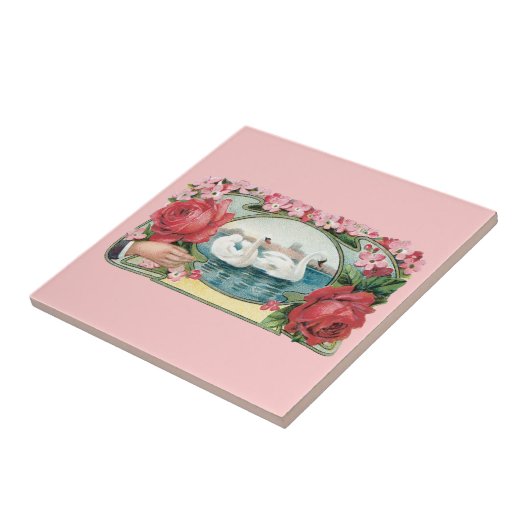 Zwanen en Rozen kunst Tegeltje (Zijkant)