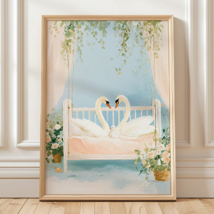 Zwanen Familie Muur Kunst Print, Romantische Kinde Poster