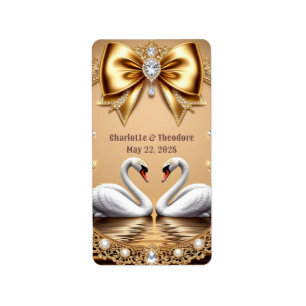 💎 Zwanen Huwelijk Gouden Romantische Thema 🦢 Etiket