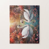 Zwanen in de herfst legpuzzel (Verticaal)