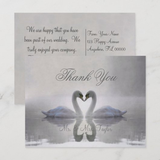 Zwanen in Liefde ~ Briefkaart / Uitnodigingen (Voorkant / Achterkant)