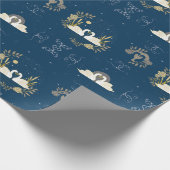 Zwanen in liefde marine en gouden cadeau cadeaupapier (Hoek)