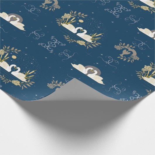 Zwanen in liefde marine en gouden cadeau cadeaupapier (Hoek)