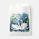 Zwanen in liefde Waterverf Lotus Lake bruiloft Bedankzakje (Voorkant)