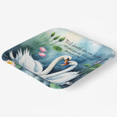 Zwanen in liefde Waterverf Lotus Lake bruiloft Papieren Bordje (Gebogen)