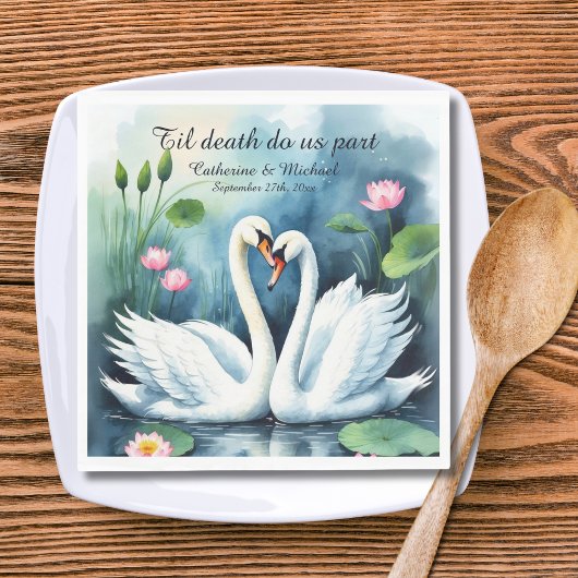 Zwanen in liefde Waterverf Lotus Lake bruiloft Servet
