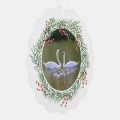 Zwanen in Pine & Holly krans papier Ornament Kaart (Rechts)