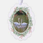 Zwanen in Pine & Holly krans papier Ornament Kaart (Links)