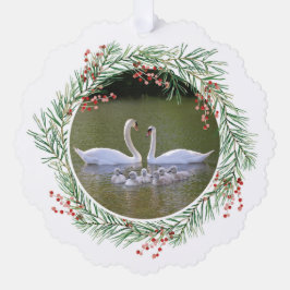Zwanen in Pine & Holly krans papier Ornament Kaart