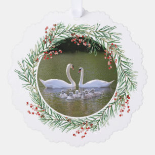 Zwanen in Pine & Holly krans papier Ornament Kaart