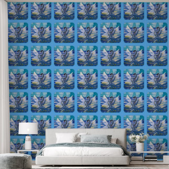 Zwanen in Sunrise Kunst door Kinderen Behang (Slaapkamer)