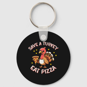Zwanen Kerstmis Reddingskalkoen Eet Pizza Grappige Sleutelhanger