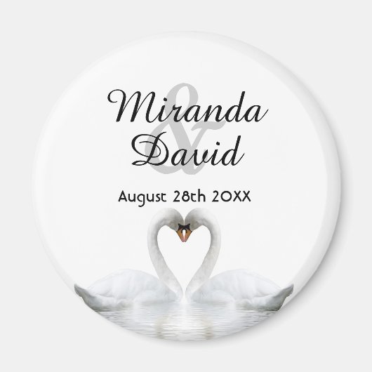 Zwanen koppel naam monogram bruiloft magneet (Voorkant)