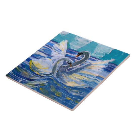 Zwanen "Kunst door kinderen" Tegeltje (Zijkant)