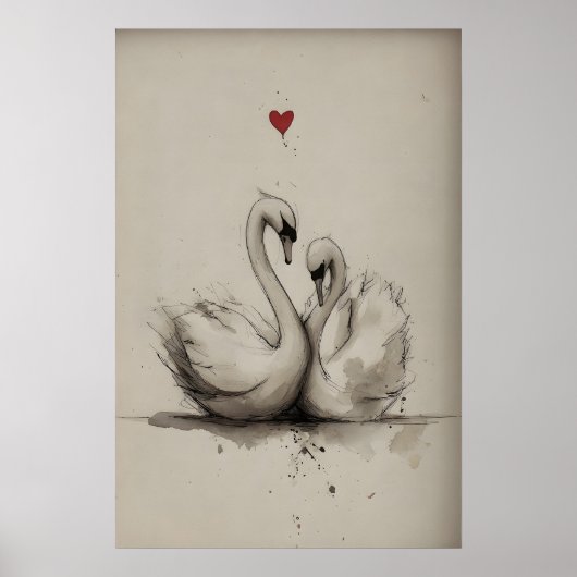 Zwanen Liefde Printbare, Hart Valentijn Print (Voorkant)