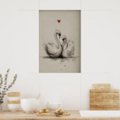 Zwanen Liefde Printbare, Hart Valentijn Print (Keuken)