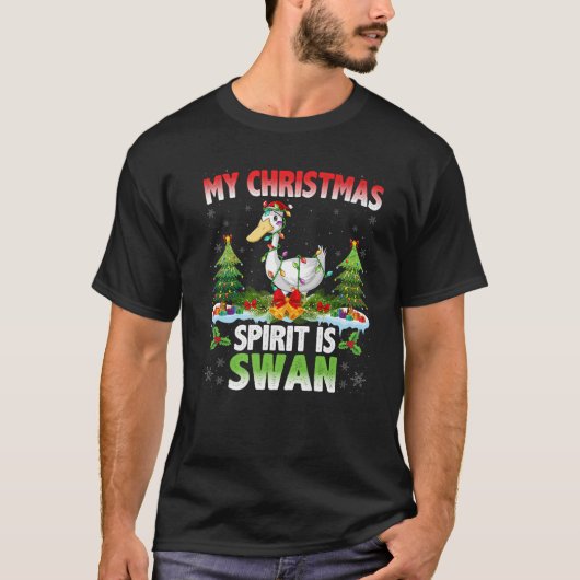 Zwanen met kerstmuts Mijn kerstgeest is zwaan T-shirt (Voorkant)