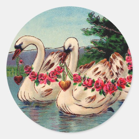  zwanen met slingers van Rozen & harten Ronde Sticker (Voorkant)