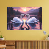 Zwanen onder de maan van de liefde canvas afdruk (Insitu (Woonkamer))