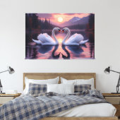 Zwanen onder de maan van de liefde canvas afdruk (Insitu (Slaapkamer))