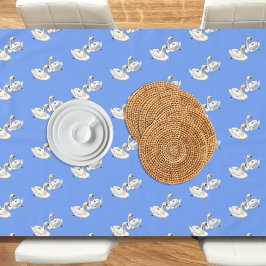 Zwanen op Waterpatroon Vogels Korenbloem Blauw Tafelkleed