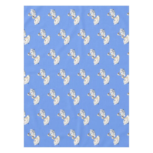 Zwanen op Waterpatroon Vogels Korenbloem Blauw Tafelkleed (Voorkant)