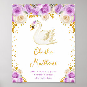 Zwanen Paarse en Gouden Rozen Geboorte Statistieke Poster