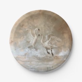 Zwanen - ronde papieren Borden Bordje