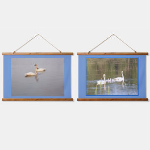 Zwanen Set van 2 houten wandtapijten met toppen Hangend Wandkleed