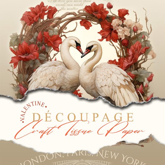 Zwanen Shabby Chic Bloemen Decoupage Tissuepapier