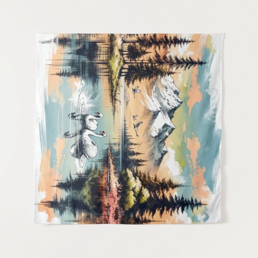 Zwanen te midden van de bergen: Alpine Serenity Wandkleed (Voorkant (horizontaal))